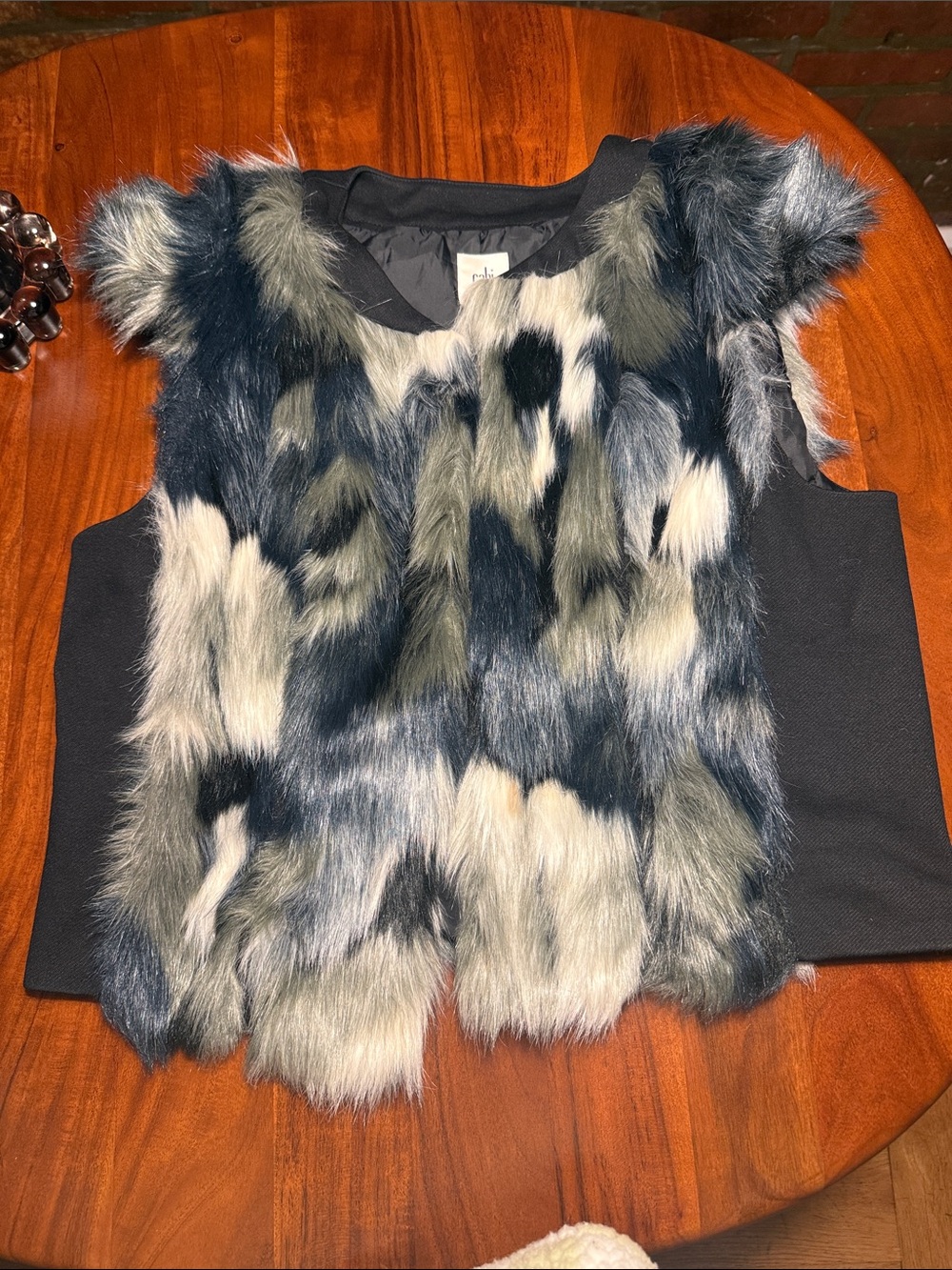 Faux Fur Vest - Navy, Black & Gray